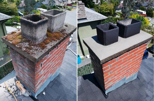 chimney repointing, before and after
