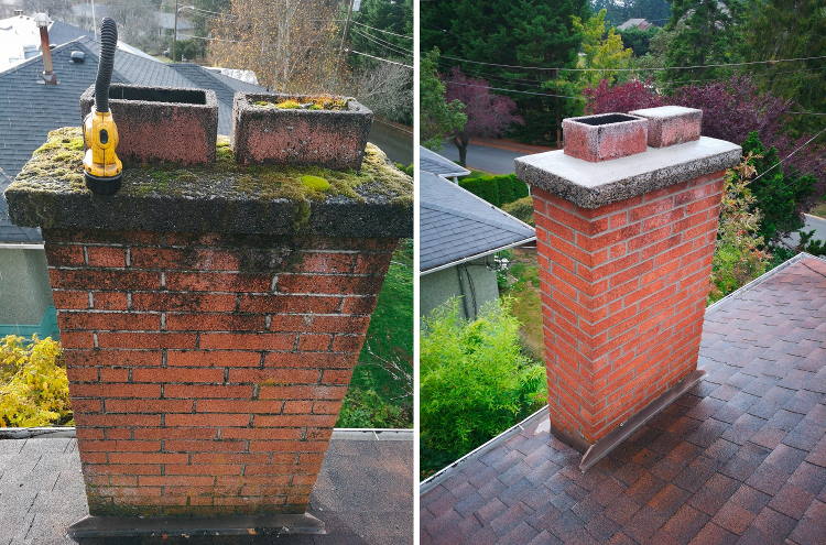 before and after red brick chimney restoration
